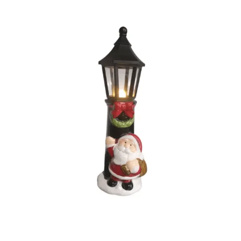 Enfeite Cerâmica Poste De Luz Led Papai Noel Com Led - Art Christmas