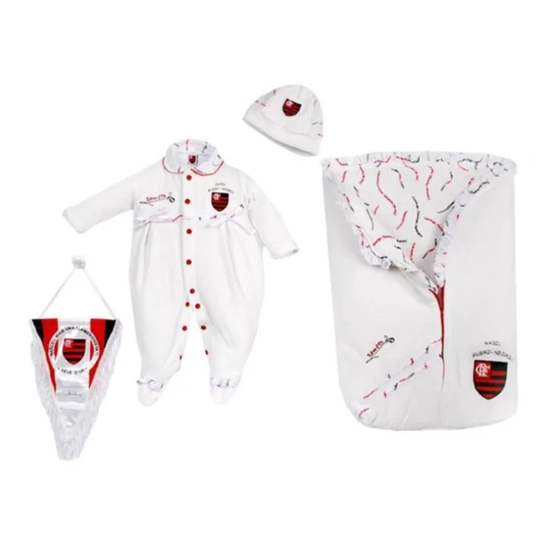 Kit Maternidade Plush Flamengo com Saco de Dormir Feminino Oficial RN / Branco