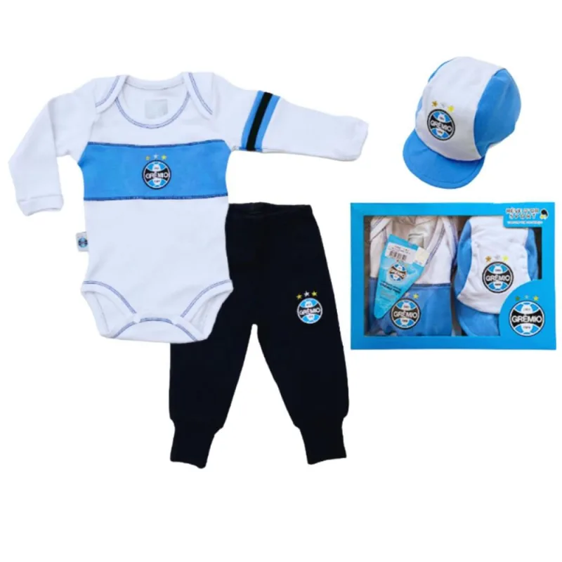 Conjunto Bebê Grêmio Longo Kit Com Body Calça e Boné Oficial - Revedor - Moda