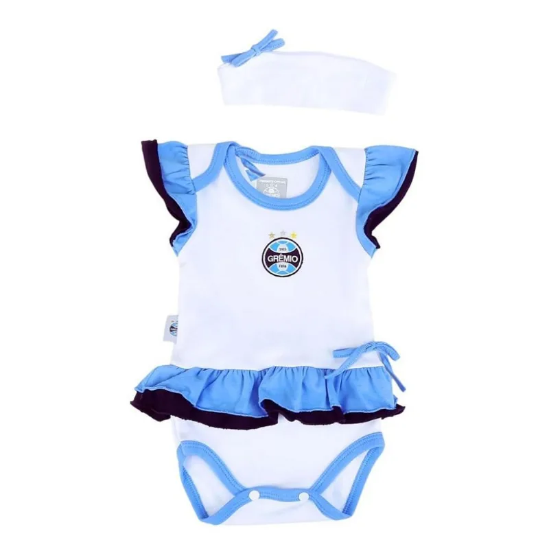 Body Vestido Bebê Grêmio Com Tiara Oficial M / Branco