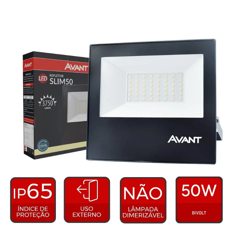 Led Refletor Smart Luz Neon 4000K Bivolt Preto Slim 50 Avart