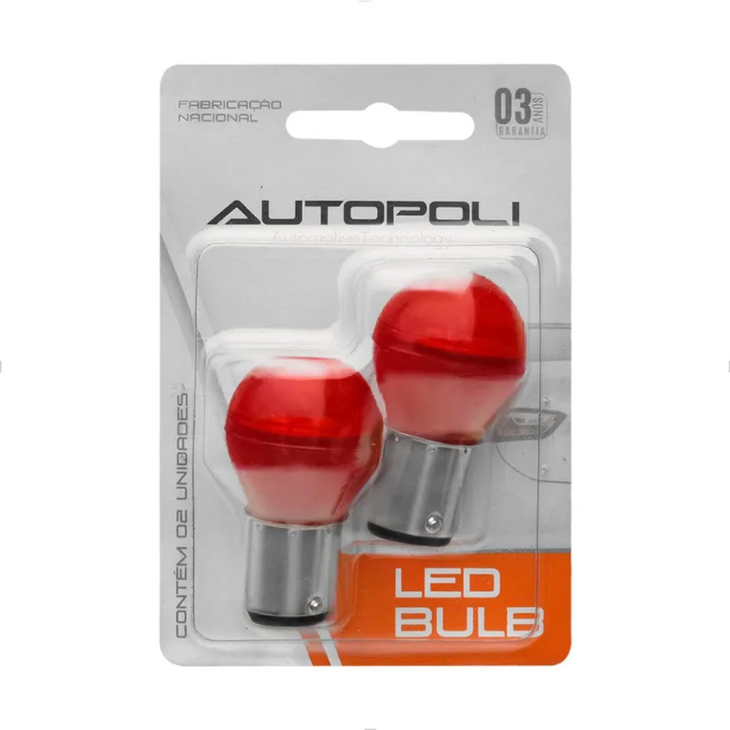 Lâmpada LED Bulb 2 Polos 12V 3W Com Base BAY15D - Vermelha Autopoli