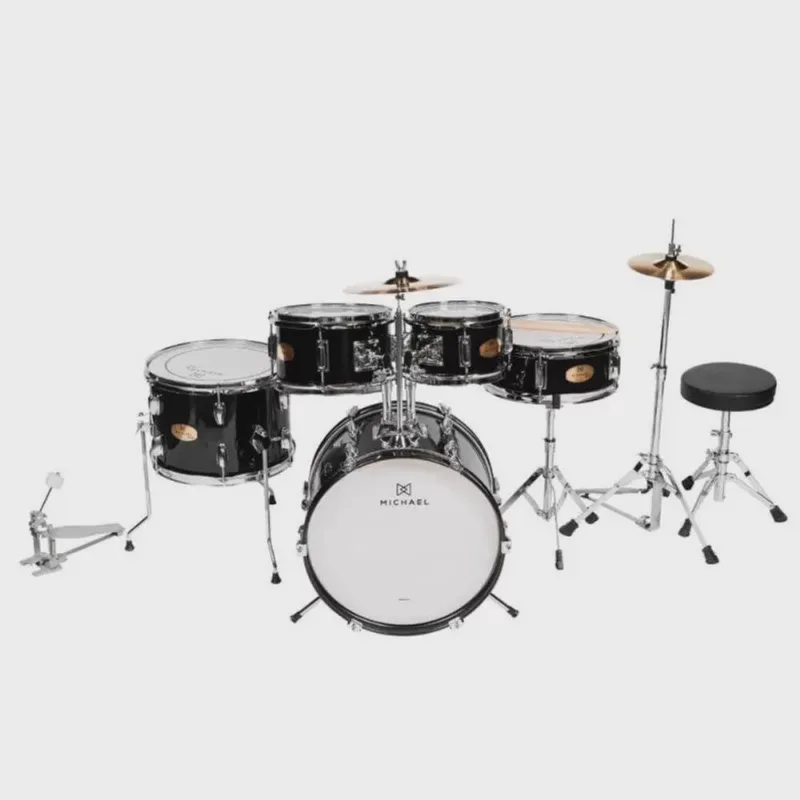 Bateria Acústica Infantil Michael MDMC5 bk Preta com 5 peças