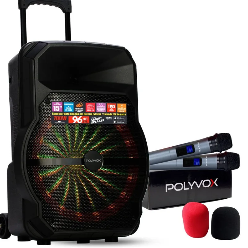 Caixa De Som Amplificada Xc-715 Polyvox Bluetooth Usb 700w + Microfone sem Fio Polyvox