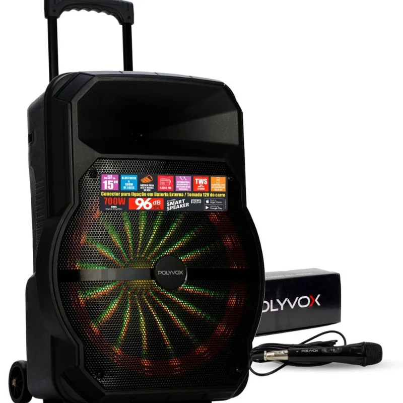 Caixa De Som Amplificada Xc-715 tws Polyvox Bluetooth Usb 700w + Microfone com Fio Polyvox