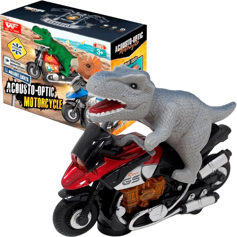 Brinquedo Dinossauro Motoqueiro Bate E Volta Som Luz À Pilha