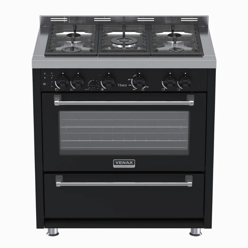 Fogao 5 Bocas Venax Temis Preto Gas Glp 127 V