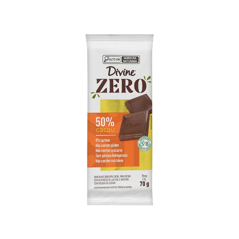 Chocolate Divine Zero 50% Cacau 70g - Divine - Mercearia