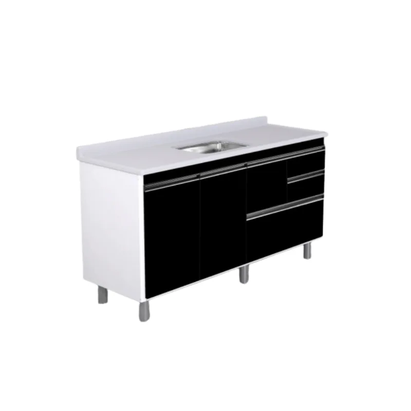 Gabinete Coliseu Madeira 144.2cm Texturizado Preto Não Acompanha Pia Aj Rorato