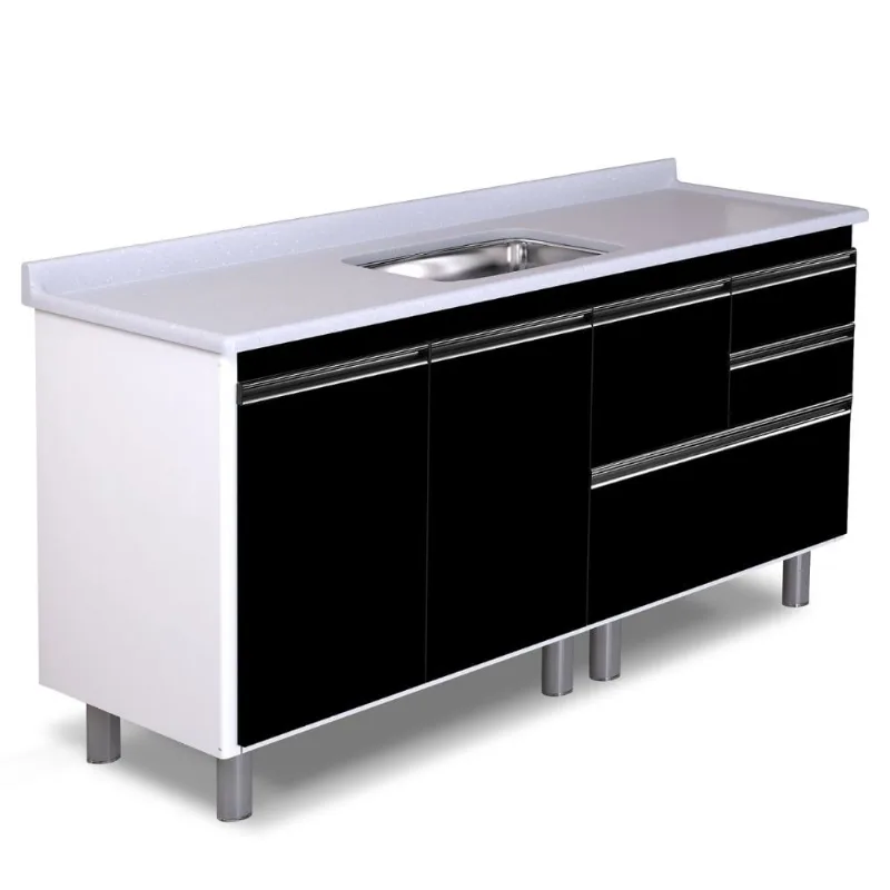 Gabinete Coliseu Madeira 174.5cm Texturizado Preto Não Acompanha Pia Aj Rorato