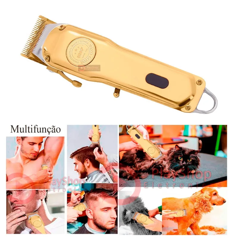 Kit Maquininha e Pente Corta Cabelo Barba Aparar Tosa Pelo Bivolt Barbearia Cabelereiro e Tosa Pet Cães e gato