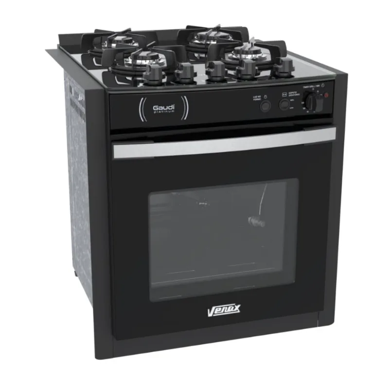 Fogao a Gas de Embutir 4 Bocas Venax Gaudi Platinum Vitreo Preto 220v
