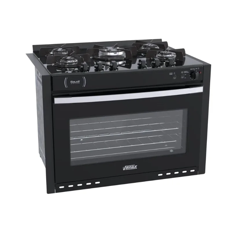 Fogao a Gas de Embutir 5 Bocas Venax Gaudi Platinum Vitreo Preto 110v