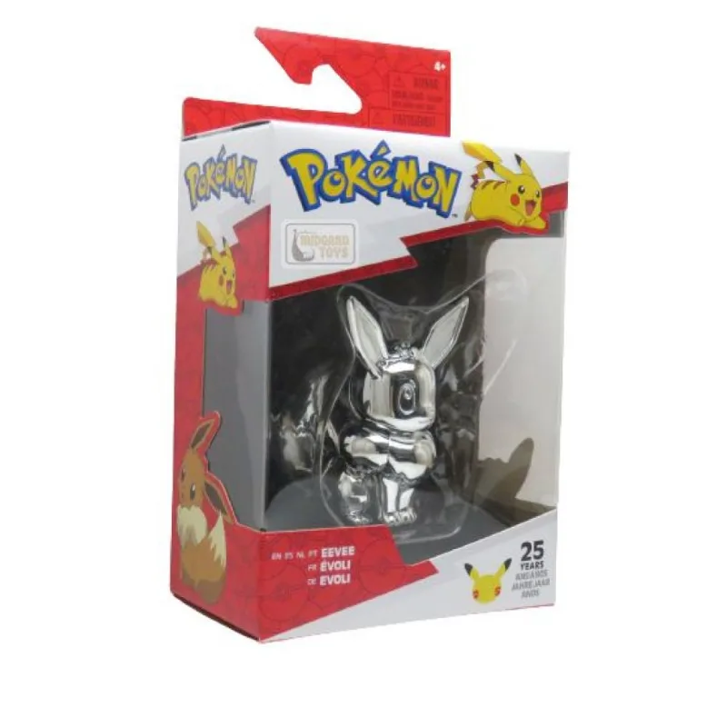 Action Figure Pokémon Silver - Edição Comemorativa 25 Anos - Jazwares Eevee Prateado