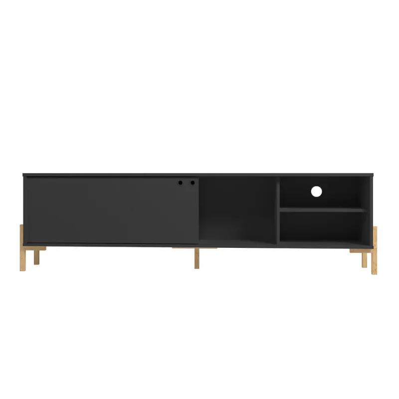 Rack Com 1 Porta De Correr E Prateleira Para Tv 50 Polegadas Preto E Pinus Brv Móveis