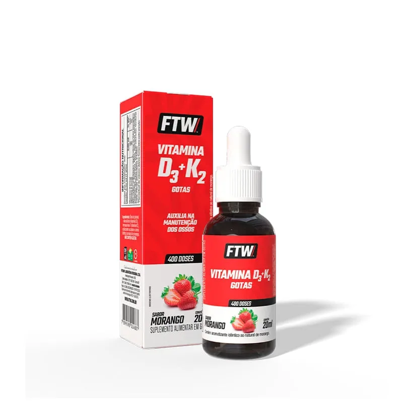 Vitamina D3+K2 Gotas Morango FTW 20ml - FTW - Suplementos