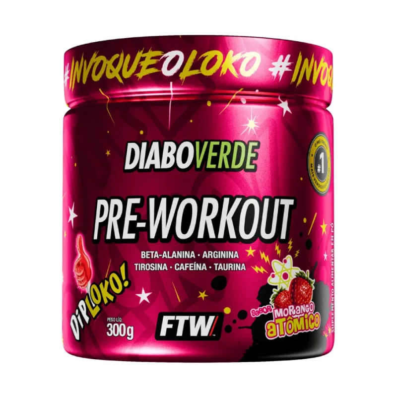 Pre-Workout Dip Loko! Morango Atômico Diabo Verde 300g - Diabo Verde - Suplementos