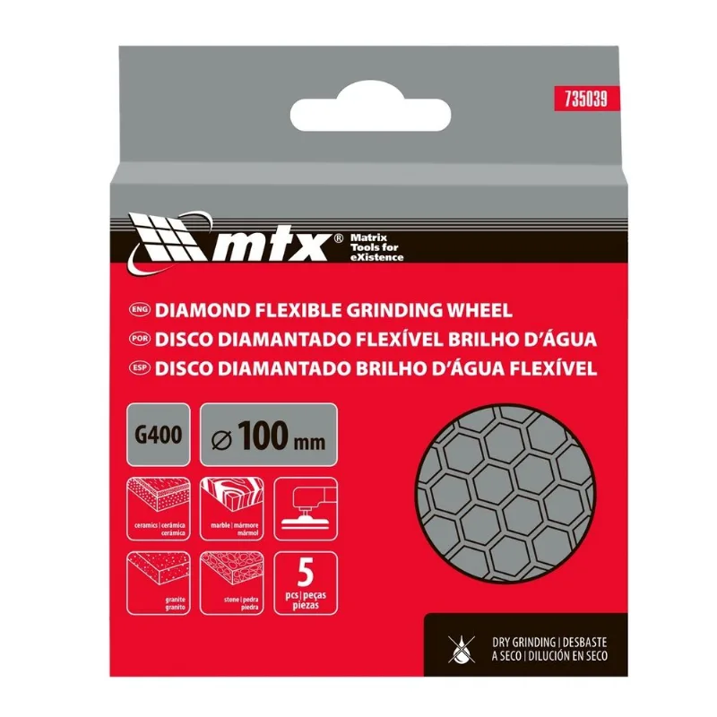 Disco Lixa Diamantada Flexível Seco G400 100mm 5mm MTX