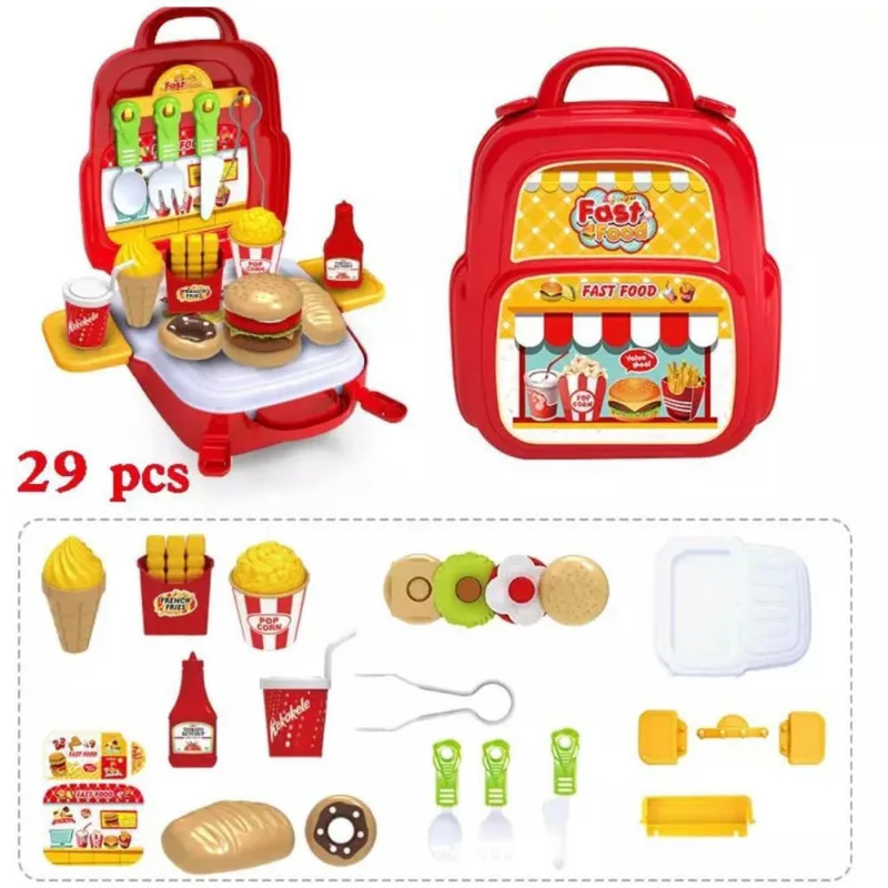 Brinquedo Infantil Kit Cozinha Fast Food 3 Em 1 Com 29 Peças