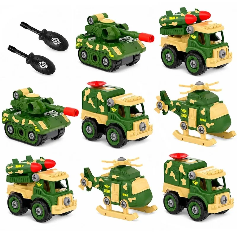 8 Carrinhos Exército Caminhões Helicóptero Tanque de Guerra