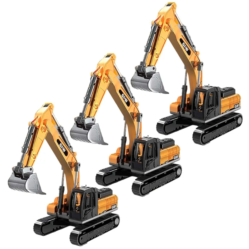 3 Máquinas Escavadeira Brinquedo em Miniatura Realista Articulada de Esteira Coleção 1:64