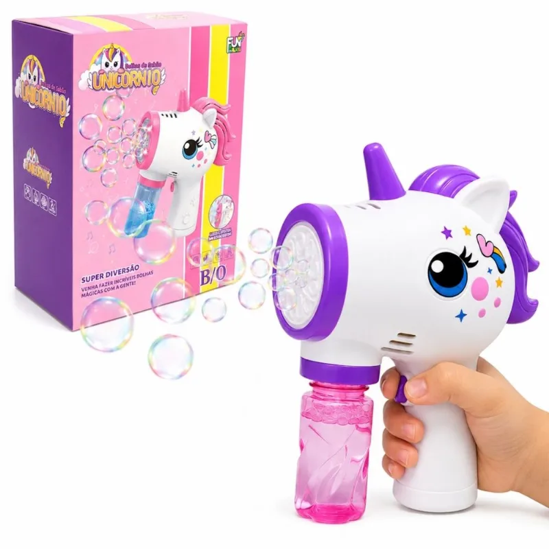 Brinquedo Solta Bolinhas de Sabão Automático Unicórnio +Refil extra para Meninas
