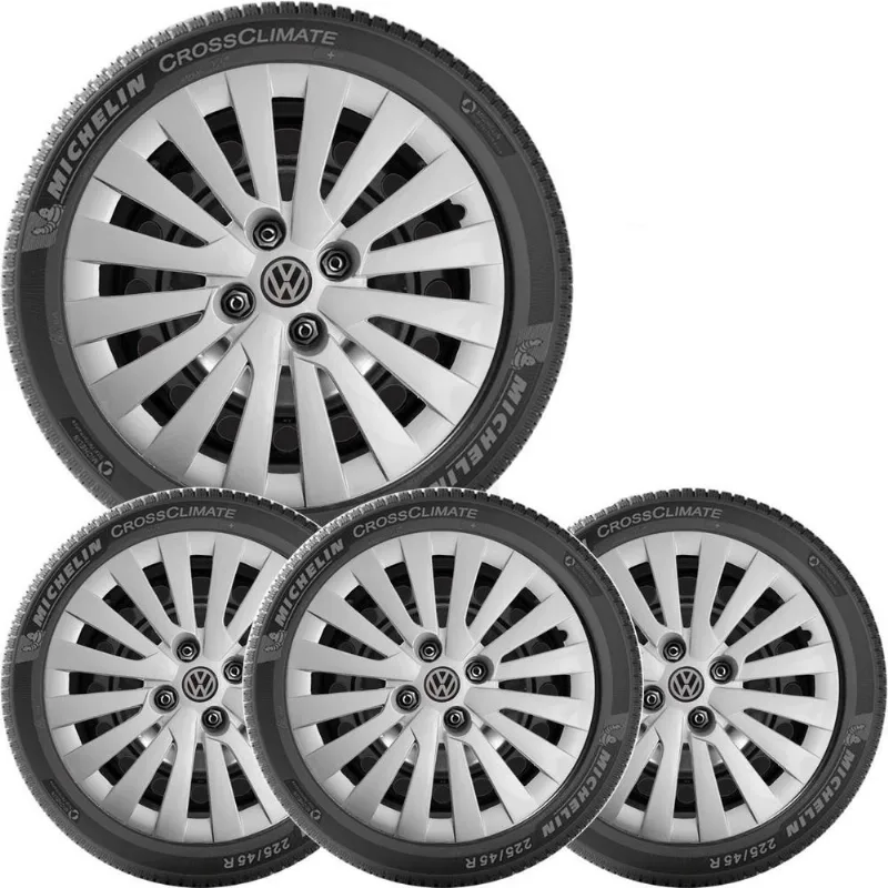 Kit 4x Calota Vw Gol Saveiro Voyage Aro 15 Com Emblema 242cp