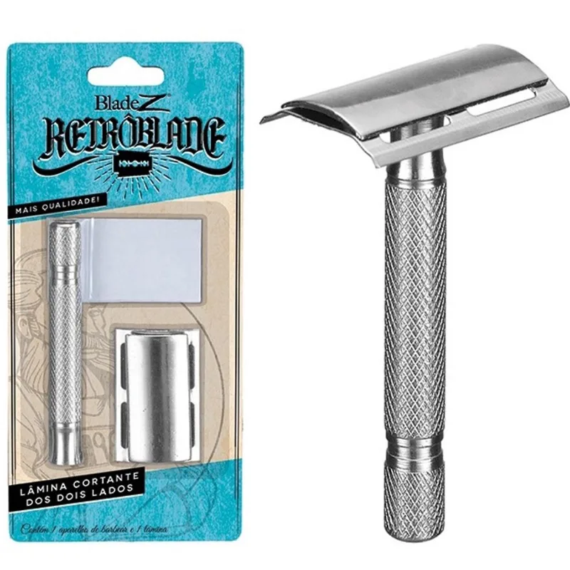 Aparelho de Barbear Inox Retrô com Lâmina Barba Vintage