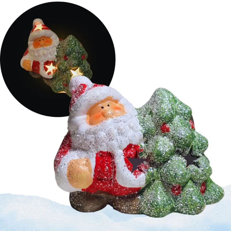 Cerâmica Boneco Papai Noel Árvore de Natal Luminária Led