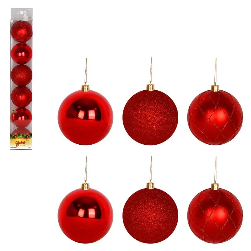 Kit Bolas de Natal Luxxor Vermelha 6cm com 6 Peças