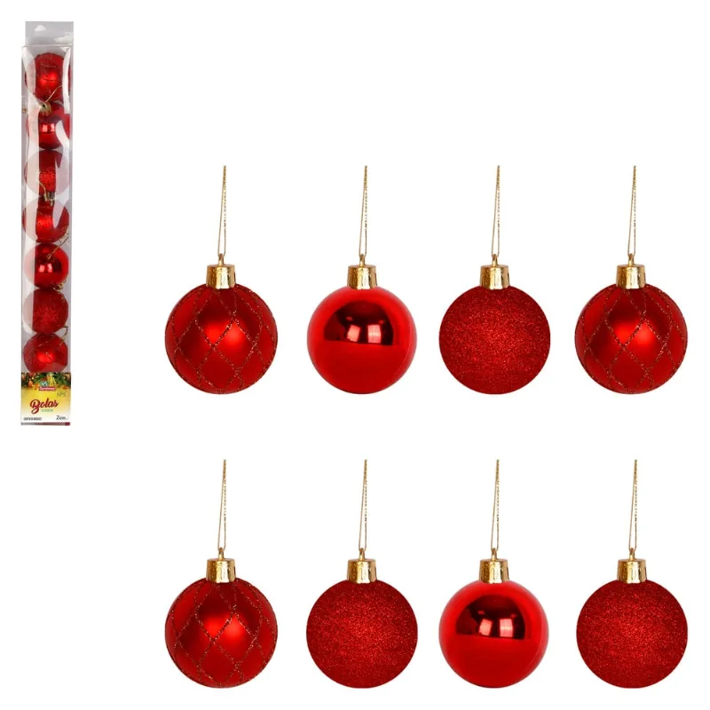 Kit Bolas de Natal Luxxor Vermelha 5cm com 8 Peças