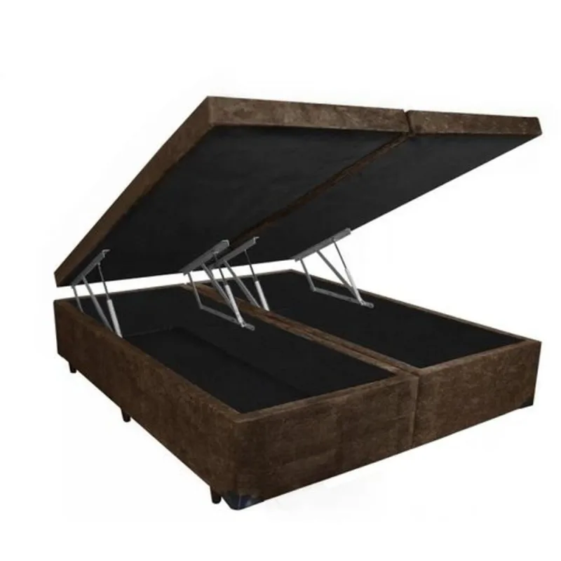 Cama Box Baú Casal Bipartida Marrom Suede 138x188 - RR colchoes - Móveis