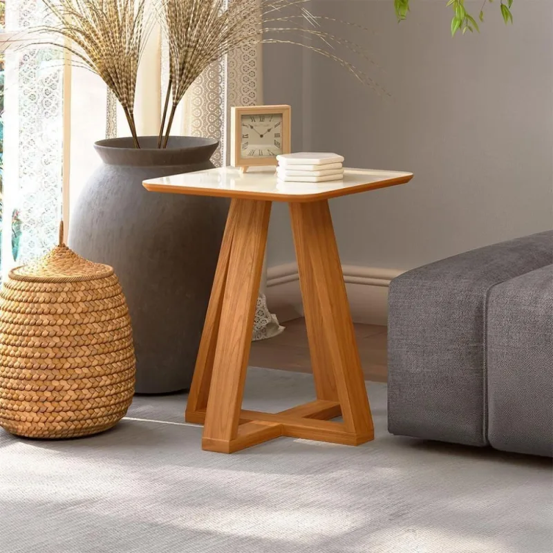 Mesa de Canto Auxiliar Quadrada MDF 45CM Off White com Freijó - OUTRAS MARCAS - Agro