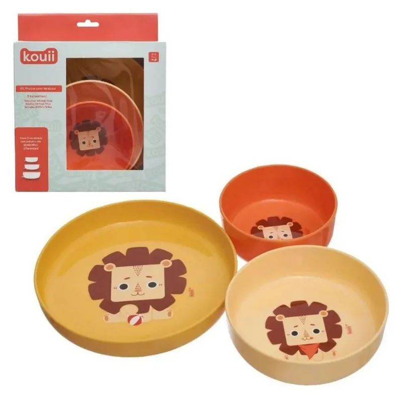 Kit 3 Pratos Com Ventosa Kouii Filhotiis Leao Leo