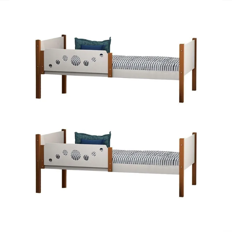 Kit 2 Camas Infantil Solteiro Star MDF Branco com Mel Divaloto Móveis