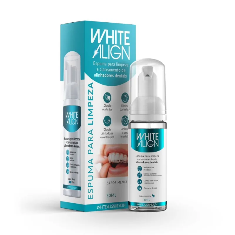 Espuma para Limpeza e Clareamento de Alinhadores Dental WhiteAlign Sabor Menta 50ml - White align - Higiene E Cuidados Pessoais