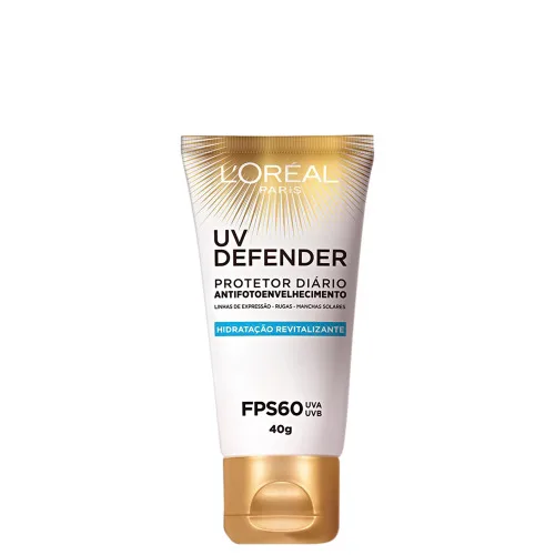PROTETOR SOLAR FACIAL LORÉAL UV DEFENDER HIDRATAÇÃO REVITALIZANTE FPS60 40G - LORÉAL PARIS - Dermo E Beleza