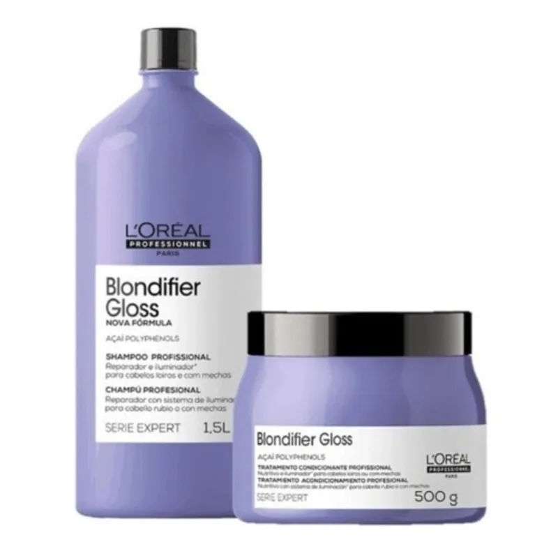 Kit Loréal Blondifier Gloss Shampoo 1500ml + Máscara 500g