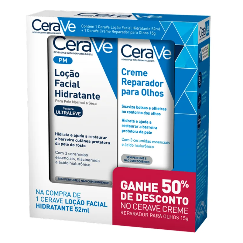 Kit Loção Facial Cerave Hidratante Ultraleve 52ml + Creme Reparador Cerave para Olhos 15g