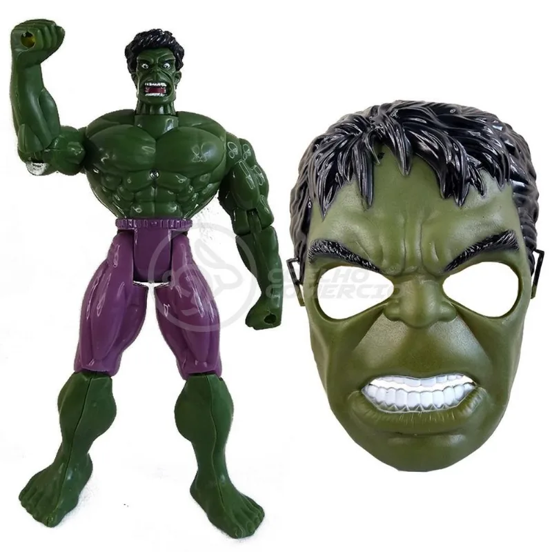 Boneco 25cm Action Figure Incrivel Hulk + Mascara Vinga 16cm