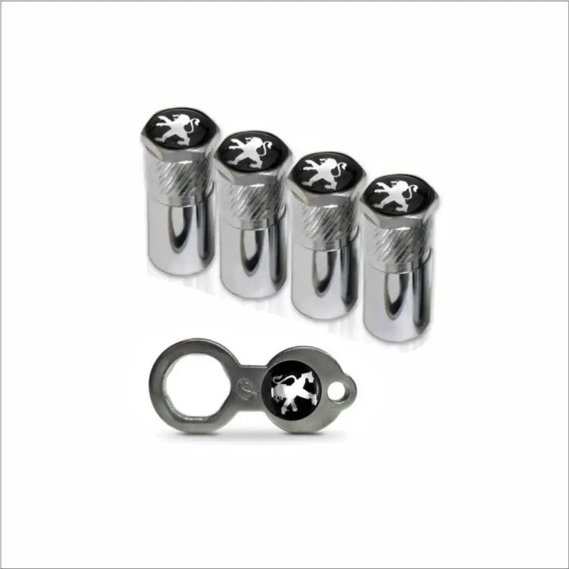 Jogo De Tampa Com Antifurto Para Ventil Do Pneu Com Emblema Peugeot Válvula Bico - 4 Peças