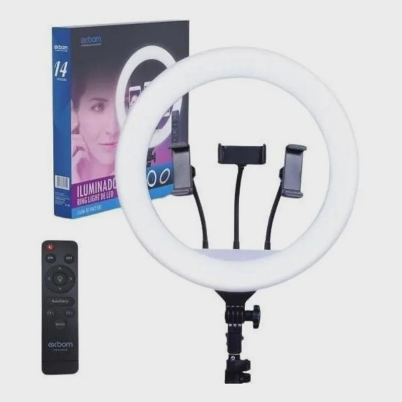 Ring Light Bicolor 14 Ilum-r14w25rc Exbom led rgb tripé 2 metros + 3 suportes celular/camera - Exbom