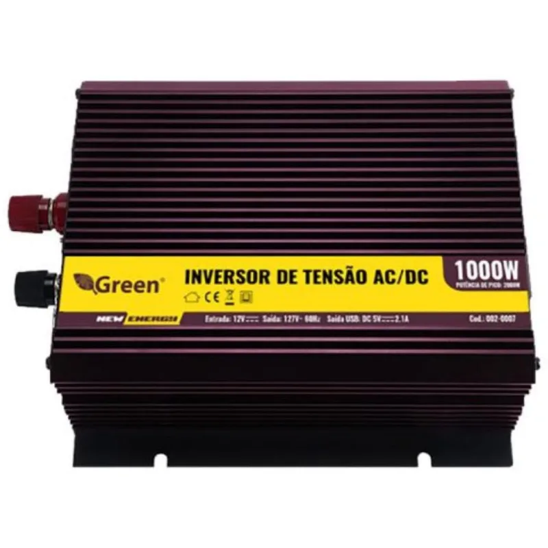 Inversor De Tensão 12v 1000w Reais Usb 5v 2.1a 110/127v