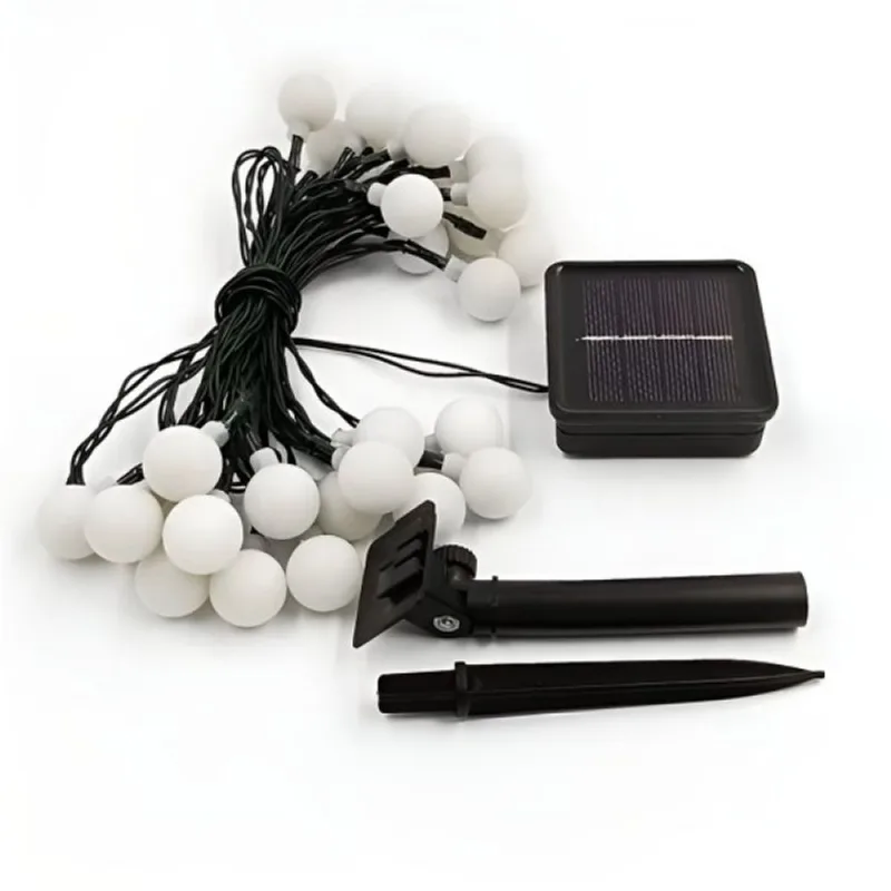 Cordão LEDs Solar Lâmpadas Luzes Bolinhas Amarela Natal 5m
