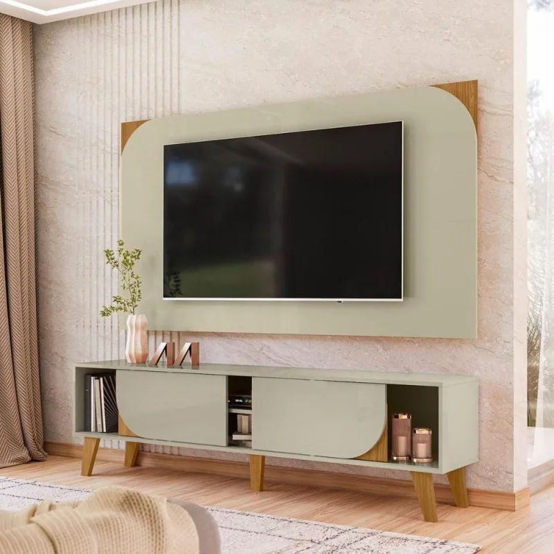 Rack Bancada com Painel para TV Até 65" 182CM MDP Cumaru-Opala Madetec Móveis - madetec moveis - Agro