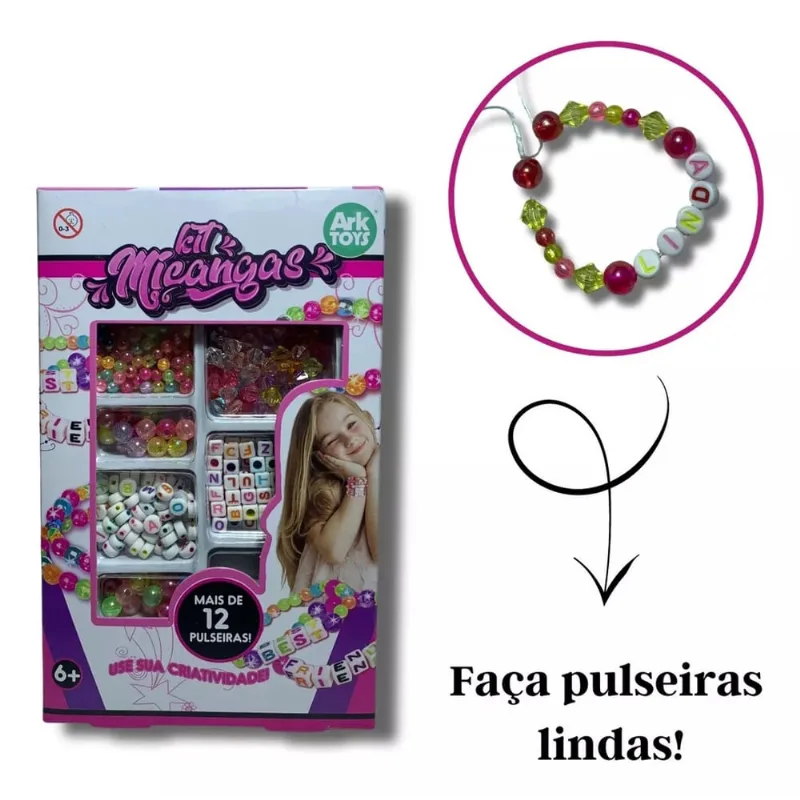 Kit Miçangas Coloridas Joias Acessórios Infantil - Arktoys
