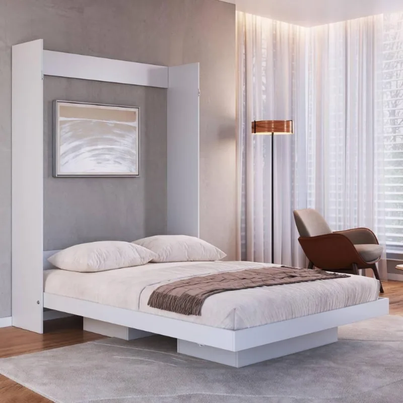 Cama Articulada Casal Vertical com 2 Nichos Estrutura MDP Branco