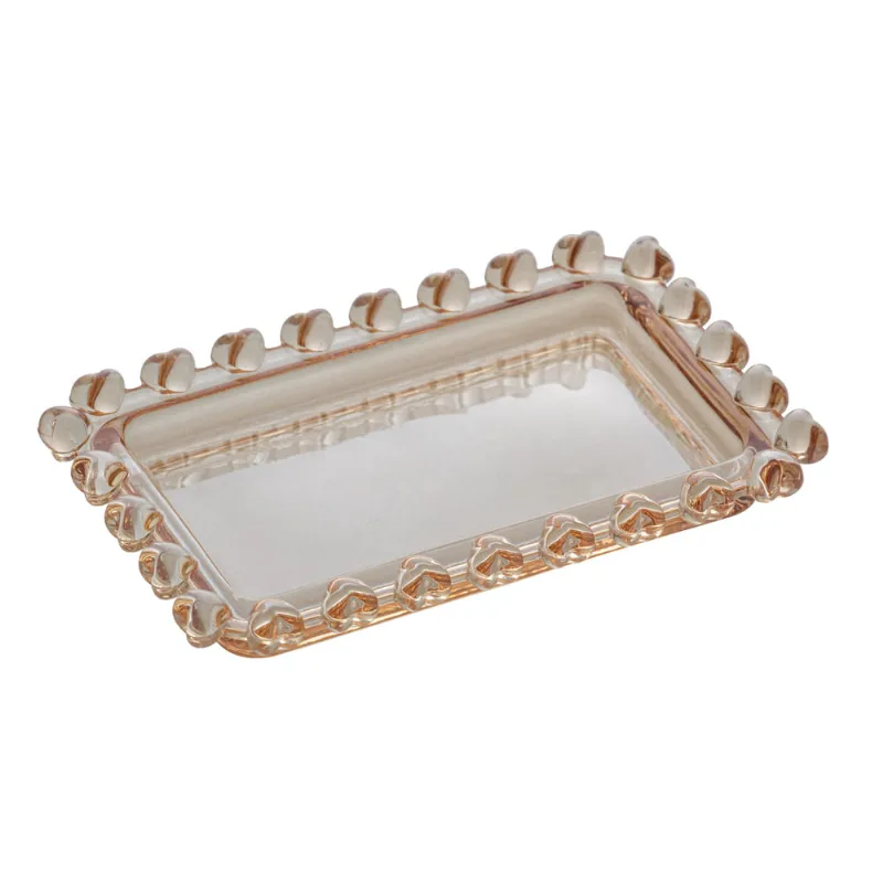 Mini Travessa Retangular De Cristal Coração Âmbar 10,5x6,5cm Lyor