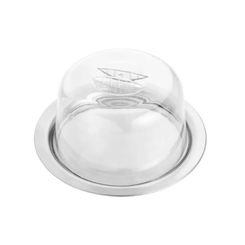 Prato p/queijo de aço inox c/tampa de plástico Prime 23x10cm