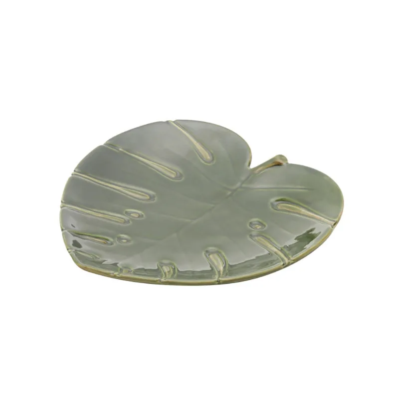 Prato Decor Cer Costela De Adao Leaf Verde 22*22*3,5cm
